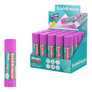 Клей-карандаш  15гр ErichKrause 4446, Magic, обесцвечивающийся после нанесения