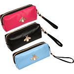 Пенал-косметичка deVENTE. Golden Bee 21,5x8x5 см, 7029251, прямоугольный, на молнии, матовая искусственная кожа с отделкой из черной кожи, с брошкой в виде пчелы, с ручкой-петлей на карабине, ассорти 3 цвета