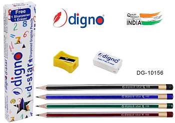 Карандаш ч/гр HB 12штук+ ластик+точилка DG-10156 DIGNO