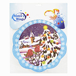 Наклейка панно Снегири на елке, прозрачная цветная 29*29см N09089