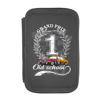 Пенал 1секц 20х13см GRAND PRIX серый 14-050/02