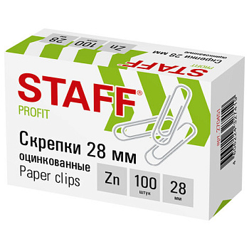 Скрепки 28мм 100шт оцинкованные Staff 270451 Китай