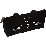 Пенал deVENTE. Мордашка. Котенок 21x9x3см, 7026216, треугольный, силиконовый, на молнии, с фигурными ушками, в пластиковой коробке с европодвесом, черный
