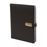 Ежедневник недатир, А5, Yalong, графитовый, YL-E-731/2, ПВХ, ляссе, клапан на магните с отделкой золото, клетка, 140л