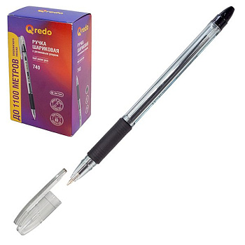 Ручка шар QREDO 740, черная 0,7мм грип 15-7299