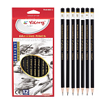 Набор ч/г карандашей Yalong 12шт YL83022-1 (2Н-4B), дерево, 6-гранный