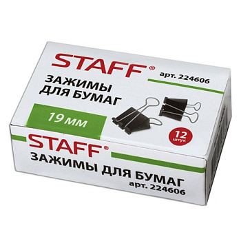 Зажимы  д/бумаг 19мм черные 12шт 224606 (60л) Staff