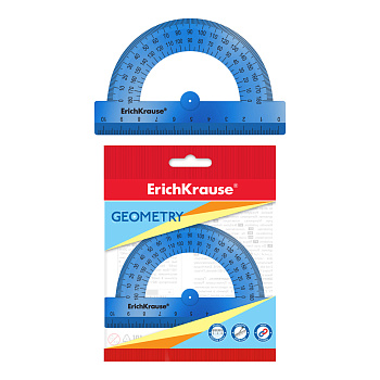 Транспортир пластиковый ErichKrause, 180°/10см, синий, 57909, во флоупаке