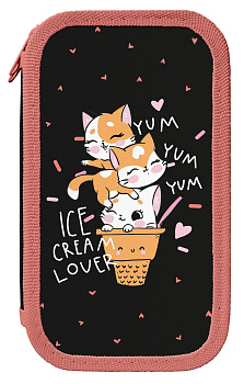 Пенал 2 секц. Schoolformat. Котопончик, ПК2С-КП, 190х105мм молния