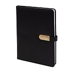Ежедневник недатир, А5, Yalong, черный, YL-E-731/3, ПВХ, ляссе, клапан на магните с отделкой золото, клетка, 140л