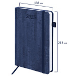 Ежедневник 2025г А5 Brauberg Wood, синий, 115830, под кожу, держатель для ручки, резинка-фиксатор